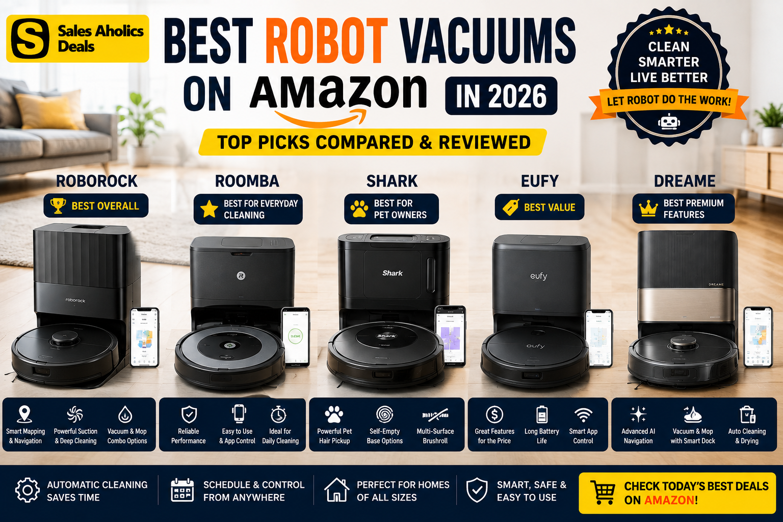 5 Best Robot Vacuums on Amazon in 2026: Roborock vs Roomba & More
